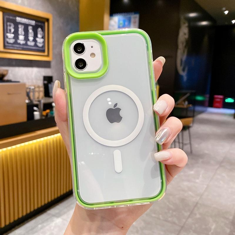 Luxury Transparent Wireless Charging Magsafe Phone Case For iPhone 11 12 13 14 15 Pro Max Magnetic Shockproof Bumper Cover