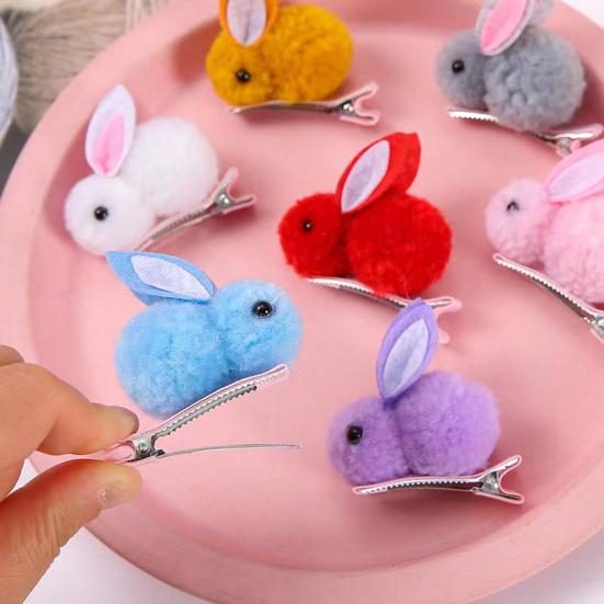 1 Pair Winter Plush Bunny Hairpins Hair Clips Vivid Color Creative Shape Adorable Sweet Hairpins Hair Accessory for Kids