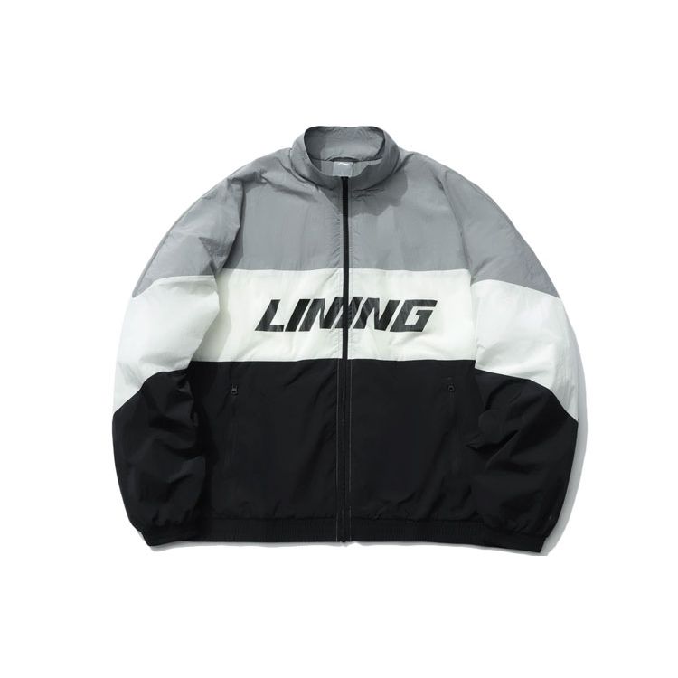 Li Ning Sports Fashion Series Stand Collar Loose Spliced Long Sleeve Jacket Men Jacket Gray AJDR236-2