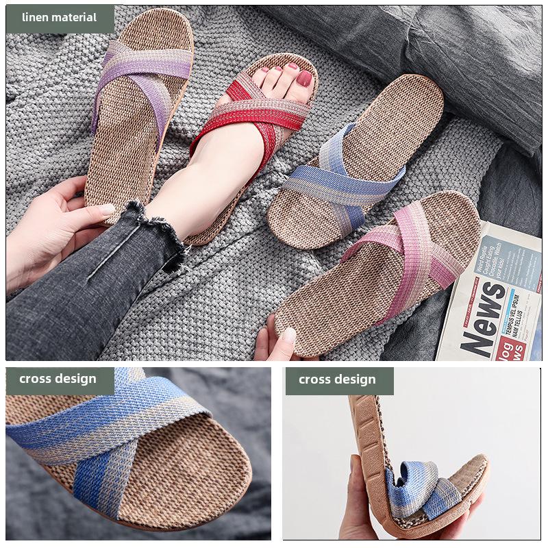Summer Indoor Non-Slip Linen Slippers: Soft, Silent Sandals for Men and Women