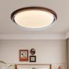 "Walnut Finish Full Spectrum Ceiling Lamp: Designer Round Bedroom & Study Light"