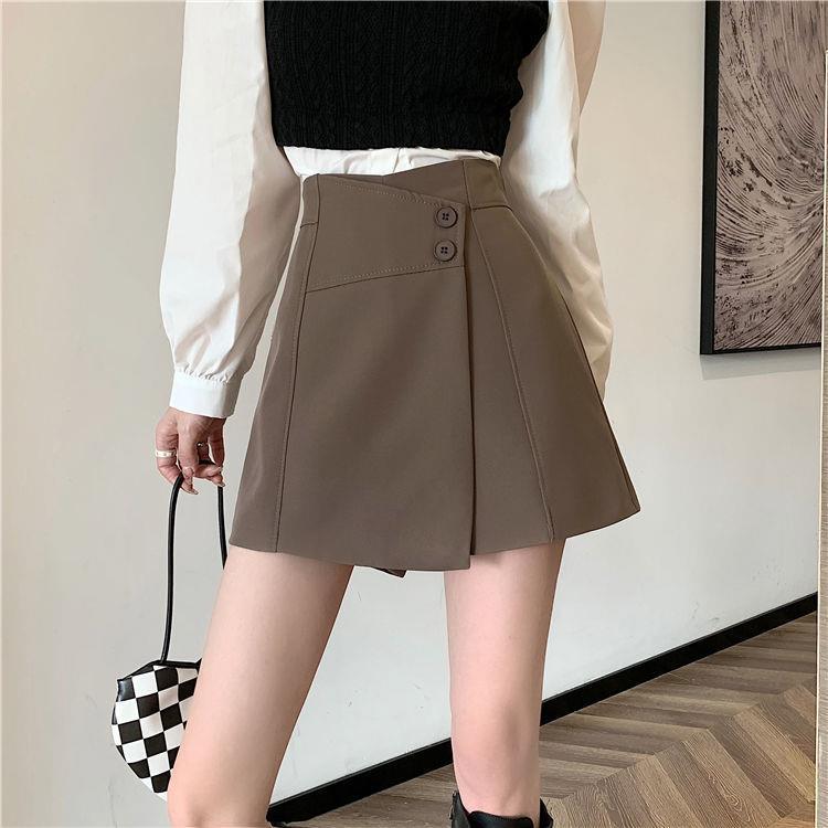 Women's High Waist Wide-Leg Skirt-Pants: 2025 Spring/Summer A-Line Faux Two-Piece Shorts Suit
