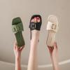 Women's Fashionable Non-Slip Summer Slippers - Versatile Square Buckle Flat Flip Flops for Beach, Bath, and Casual Wear.