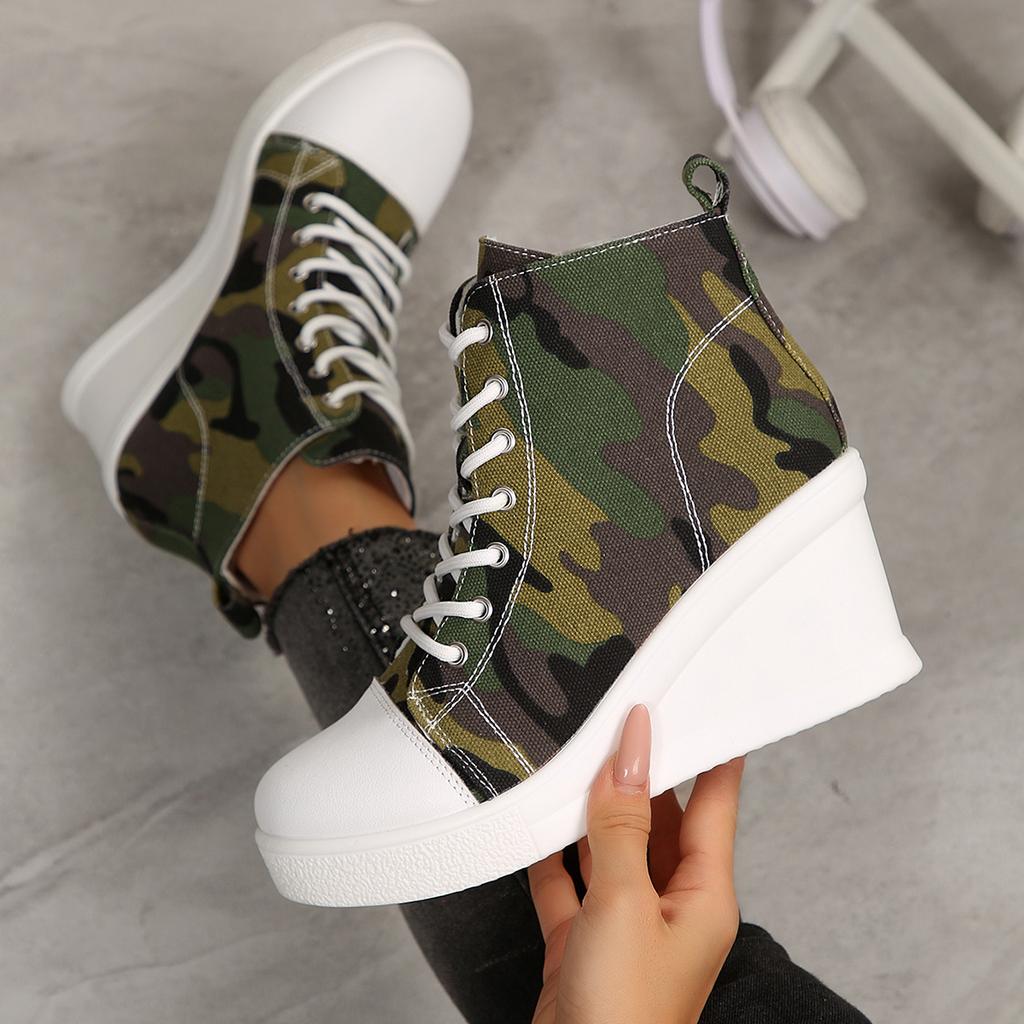 Women Sneakers Hidden Wedge Invisible Heel Canvas Shoes for Women Increased Breathable Platform Sneakers Women De Mujer