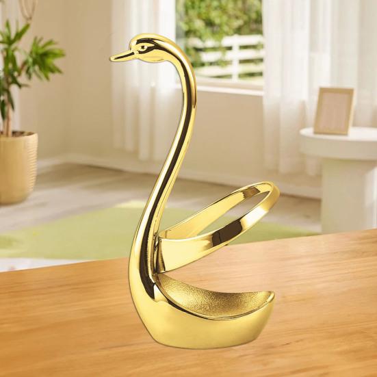 Stainless Steel Mini Fruit Forks Spoons with Non-Slip Handle Food-Grade Swan Storage Rack for Kids Desserts Snacks Parties Weddings