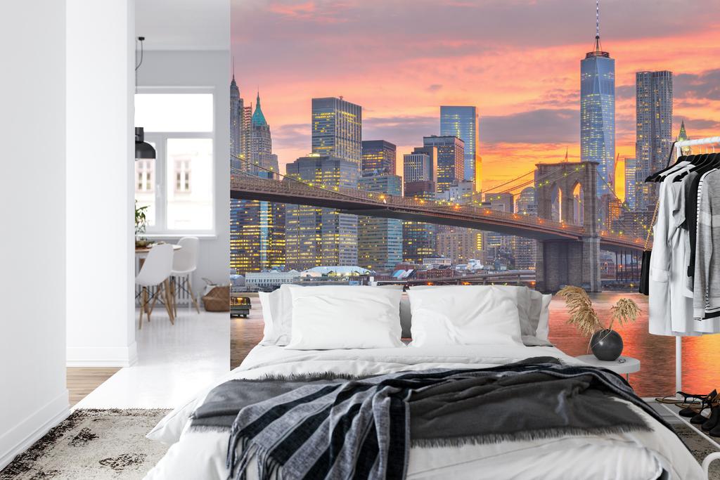 Photomural Lower Manhattan Skyline And Brooklyn Bridge Smooth Vinyl 90x60