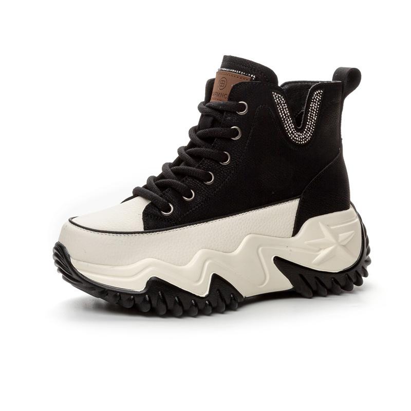 Leather Inner Height Increase Dad Shoes Women's Sports and Leisure Shoes Versatile Thick-soled Medium-top Women's Shoes