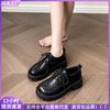 Thick-soled Small Leather Shoes Women's Round Toe Lace-up Black Block Heel Soft-soled Single Shoes Women