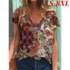 S-8XL Plus Size Ethnic Style Floral 3D Print T-Shirts Women V-Neck Short Sleeve T Shirt Streetwear Tees Tops Woman Clothing