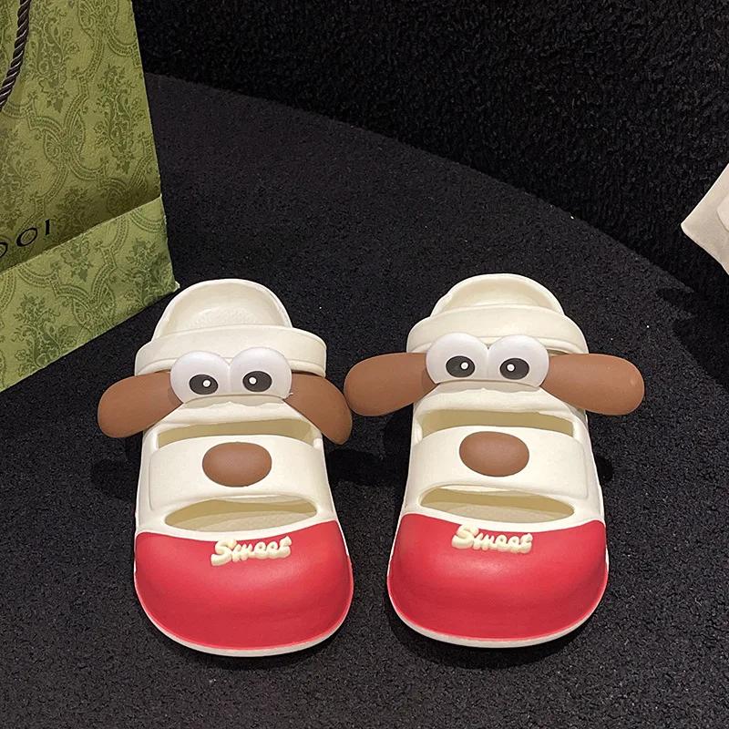 Fashion 2024 New Garden Shoes Female EVA Baotou Sandals Summer New Cute Big Eyes Dog Non Slip Slippers Outdoor Thick Sole Beach Shoes