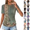 Women's T Shirts Fashion Casual Tops Round Neck Short Sleeve Printed Tunic