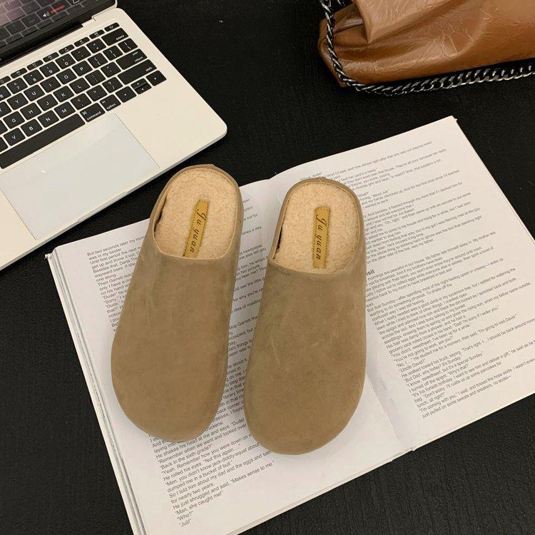 Soft Leather Version~ Baotou Half Slippers Women Wear High-end Fluffy Shoes In Autumn 2025 New Lazy Boken Shoes