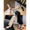 Summer New Women's High Heel Slippers Fashion Square Toe Grace Narrow Band Solid Casual Daily Slippers Zapatos De Mujer