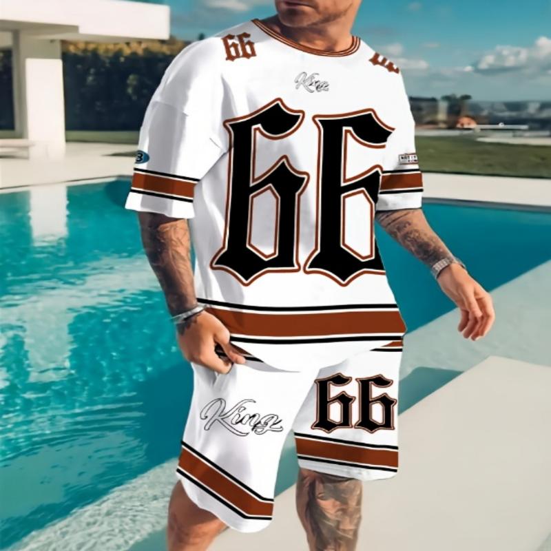 2025 Summer New Men's Suit Casual Round Neck Chicago Letter 3D Printed Pattern Polyester Pullover Summer Daily Outdoor Street We