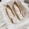 2024 New Single Shoes Women's Square Toe Medium Heel Women's Shoes French Soft Leather Thick Heel Large Size Women's Shoes