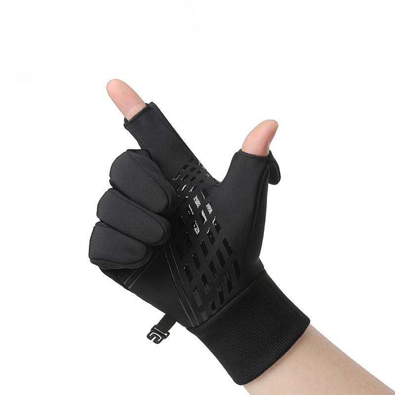 New Cycling Gloves Men's Winter Outdoor Sports Waterproof and Non Slip Two Finger Touch Screen Plus Velvet Warm Gloves