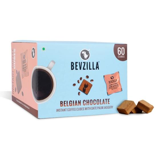 Bevzilla 60 Belgian Chocolate Instant Coffee Cubes | Made with Date Palm Jaggery & Arabica Beans | Coffee Premix with Real Ingredients