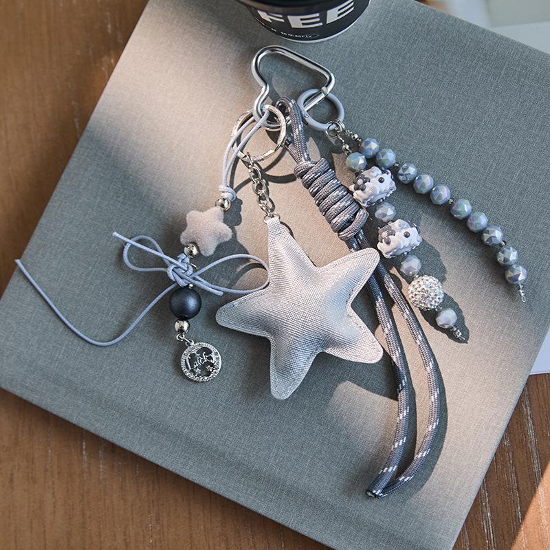 Y2K Star Heart Leather Bag Pendant Keychain Ins Style Girly Keyring Car Key Holder Backpack Hanging Decoration Key Accessories