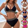 Women Sexy Bikini Set Push Up Halter High Waist V-neck Swimsuit Bra High Waist Briefs Set Backless Swimsuits