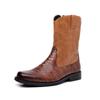 Men's Classic Retro Riding Boots Mens Embossed Leather Embroidery Mid-Calf Boots Men British Style Casual Shoes