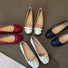 Sheepskin Version~ Genuine Leather Temperament Versatile Flat Shoes Women's French Square Head Bow Ballet Style Rivet Shallow Mouth Single Shoes