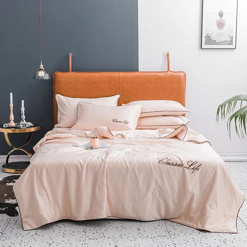 European Classical Solid Color Style Silk Summer Quilt Single KING QUEEN Size Cool Breathable Soft Skin-friendly