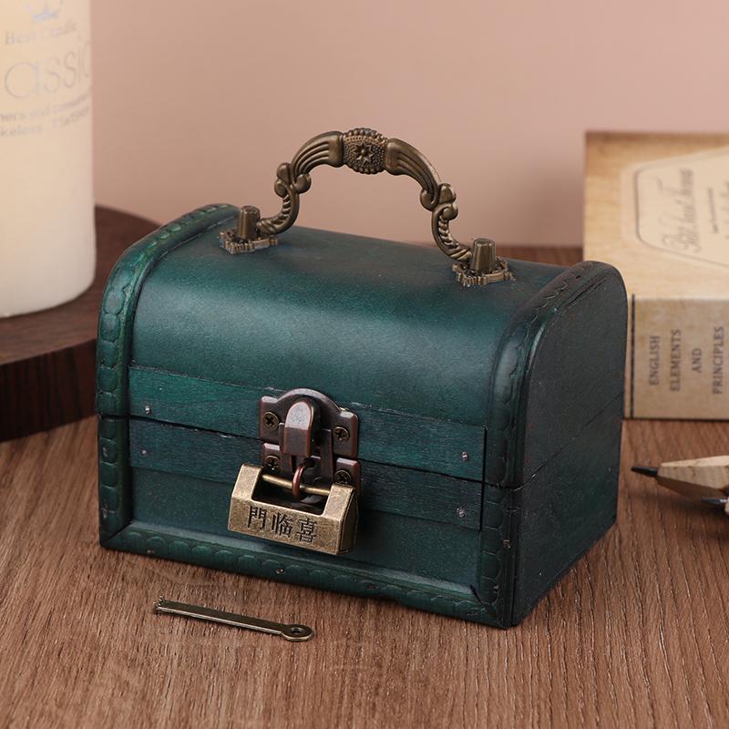 Ретро-деревянная шкатулка для хранения ожерелий, сережек, ювелирных изделий, запирающаяся паролем, коробка для хранения ключей, открывающаяся с помощью ключа, деревянная зелено-коричневая коробка с замком