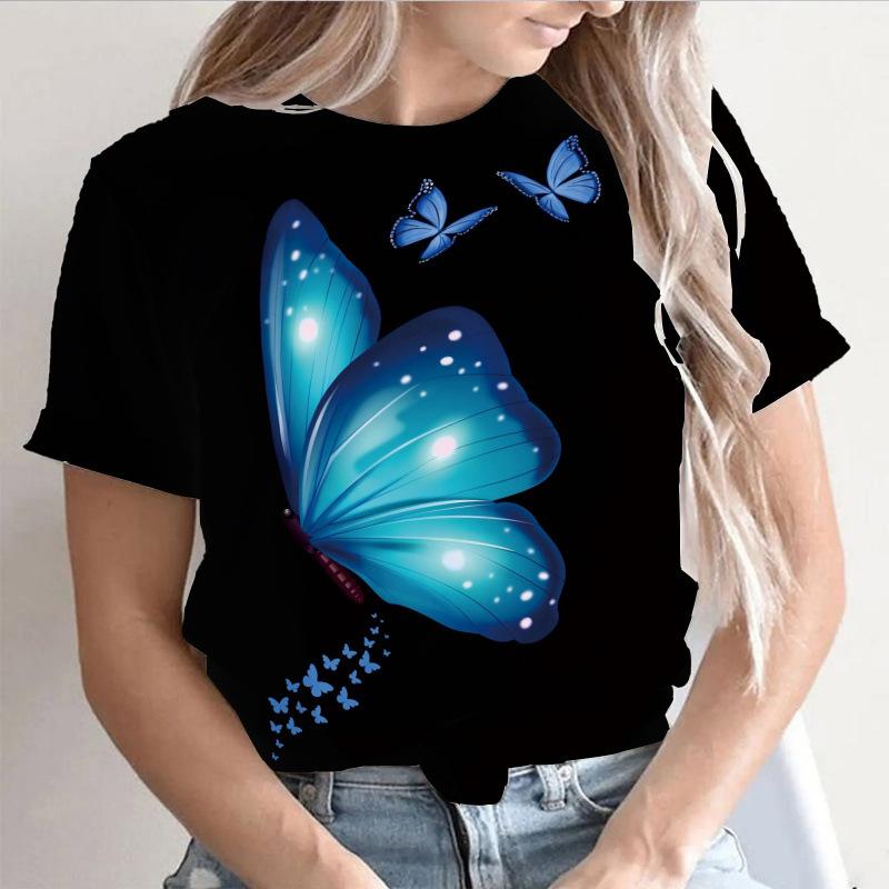 Summer Round Neck 3D Print Top Fashionable Casual Short Sleeved Women's T-shirts