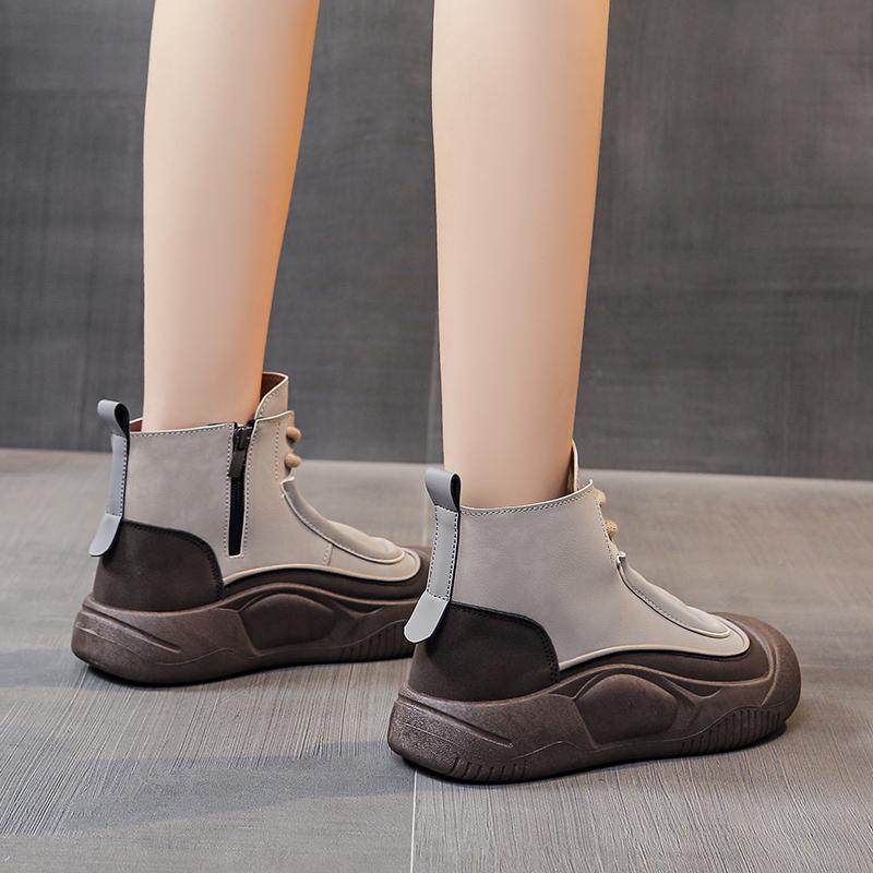 TUINANLE Women High Tops Shoes Spring Zipper Casual Anti Slip Flat Sneakers Girl's Ankle Boots