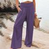 Women Cotton Linen Loose Wide Leg Pants Spring Summer Office Lady Casual Solid Jogger Elastic Waist Oversized Trousers
