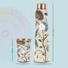 Pure Copper Water Bottle 900 Ml with Glass Set Best Tamba In Printed Design (900 Ml 2x 300 Ml)