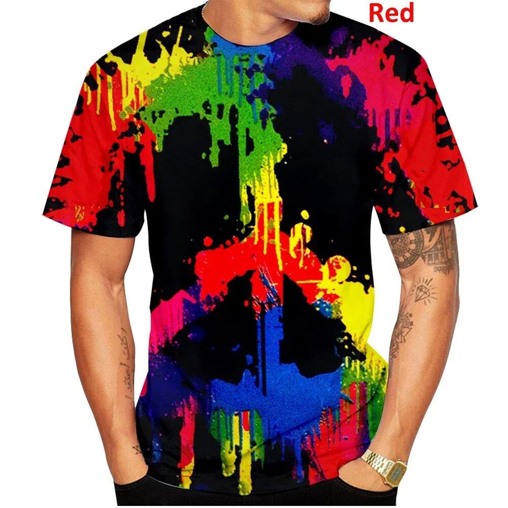 Popular Summer Men's Printed T-shirt, Spray Painted Pattern T-shirt, Round Neck, Large Size, Comfortable Short Sleeved Top, Casual Sports