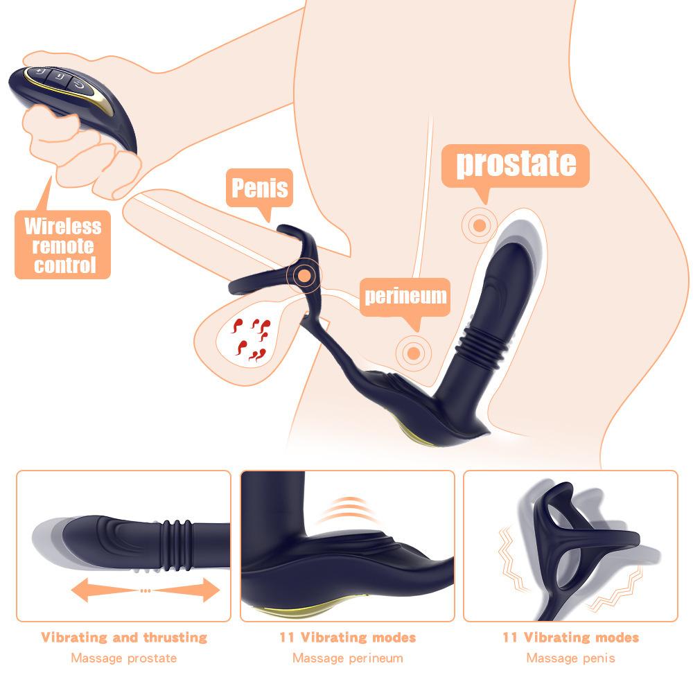 Male Prostate Massager Vibrator Telescopic Anal Plugs Penis Ring Butt Plug Vibrator Wireless Control Sex Toy for Men Masturbator