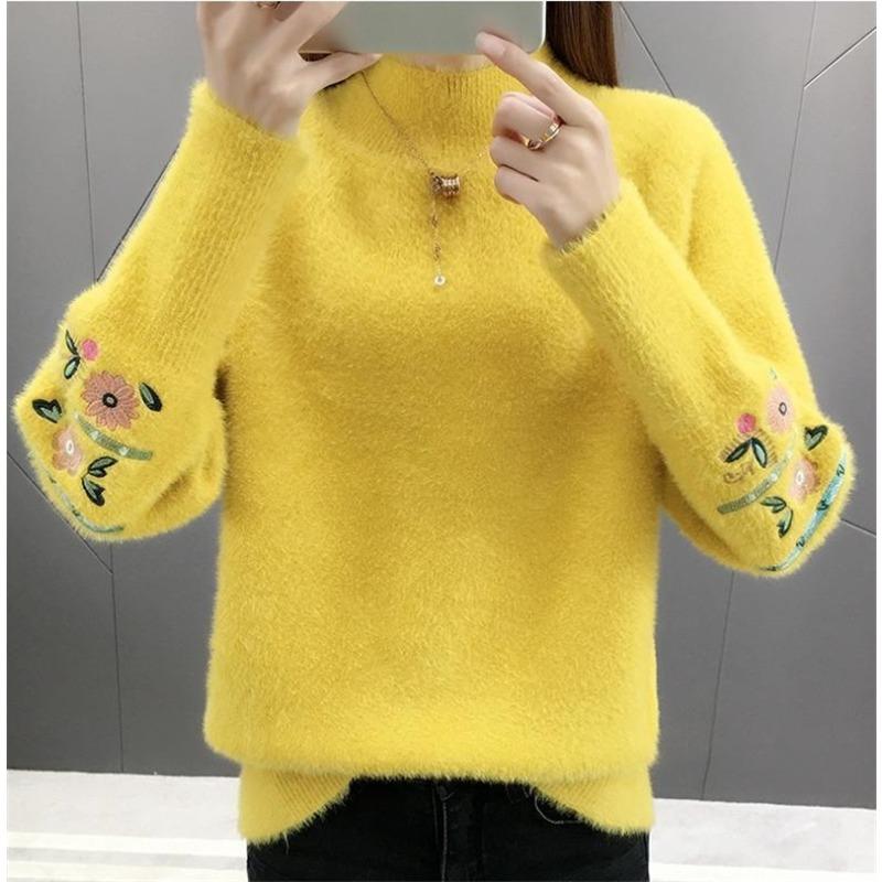 Autumn Winter Woman Sweaters Turtleneck Sweater Female Slim Pullover Jumper Embroidery Knitted Sweater Fashion Casual Top