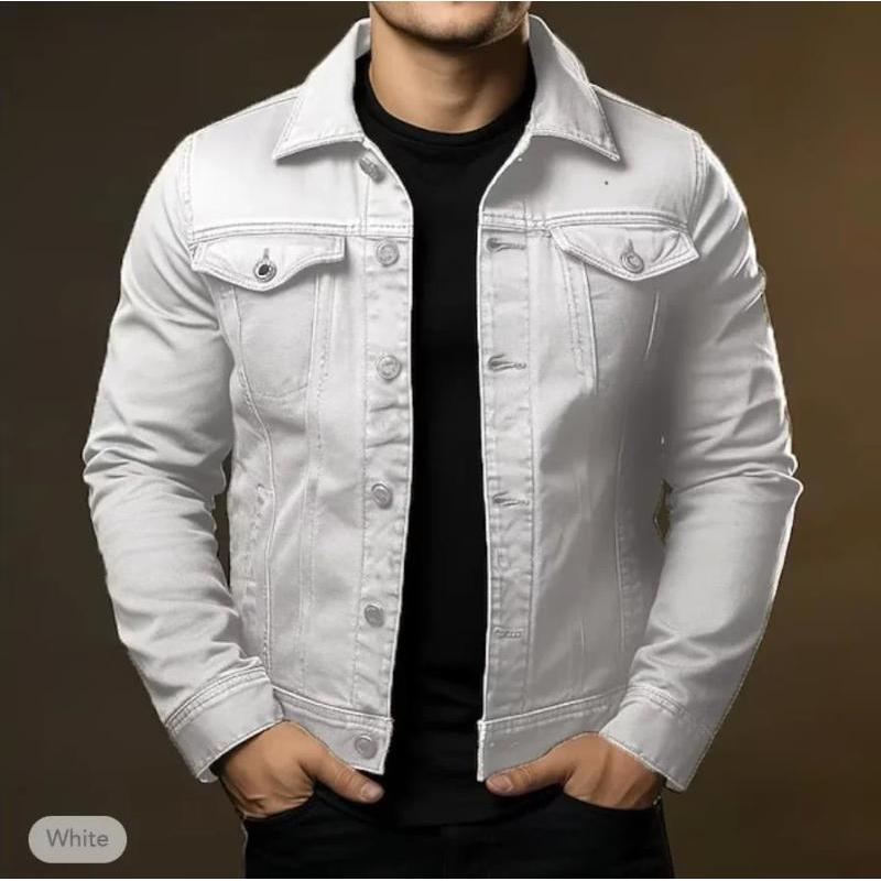 Men's Casual Loose Denim Jacket Plus Size Loose Standing Collar Denim Jacket