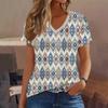 S-8XL Plus Size T Shirt For Women Vintage Ethnic Print Casual V Neck Short Sleeve Tops Tees Summer T-Shirt Oversized Clothing
