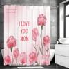 Mother's Day Carnation I Love You Mom Text Shower Curtain, Bathroom Decorative Shower Curtain, Waterproof Shower Curtain with Ho