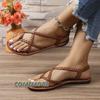 Flat Sandals New Summer 2024 Solid Color Flip-toe Designer Sandals Women Beach Casual Shoes Anti Slip Comfort Roman Style Brown