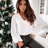 Women's Solid Colour V-Neck Lantern Sleeve Women's Blouse Top