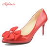Fashion Aphixta Bling Crystals Bow Flowers Pointed Toe Red High Heels Women Patent Leather Butterfly-knot Pumps Big Size 45 46 47 48