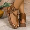 Fashion Summer New Sandals Thick Bottom Roman Style Flip Flops Fashion Ankle Belt Buckle Thick Middle Heeled Women's Shoes Large Size