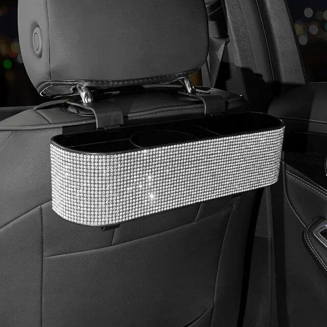 Fashion Diamond Car Seat Back Storage Box Organizer Water Cup Tissue Paper Holder Beverage Rack Bling Car Accessories for Woman