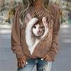 2023 Autumn New Women Round Neck Long Sleeve Fashion Casual Home High Quality Fabric Cute Cat Print Long Sleeve