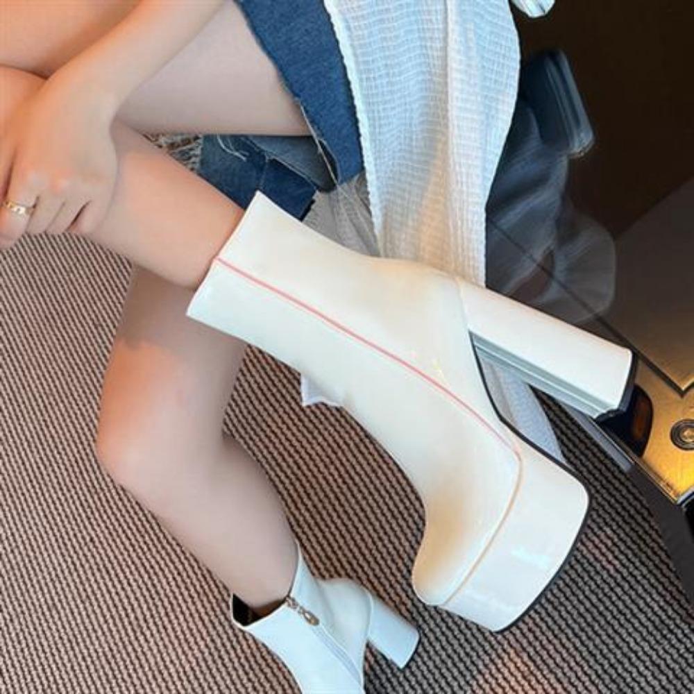 Women Shoes Ankle Boots High Heels Platform Riding Boots Sexy Round Toe Shoes Plus Size