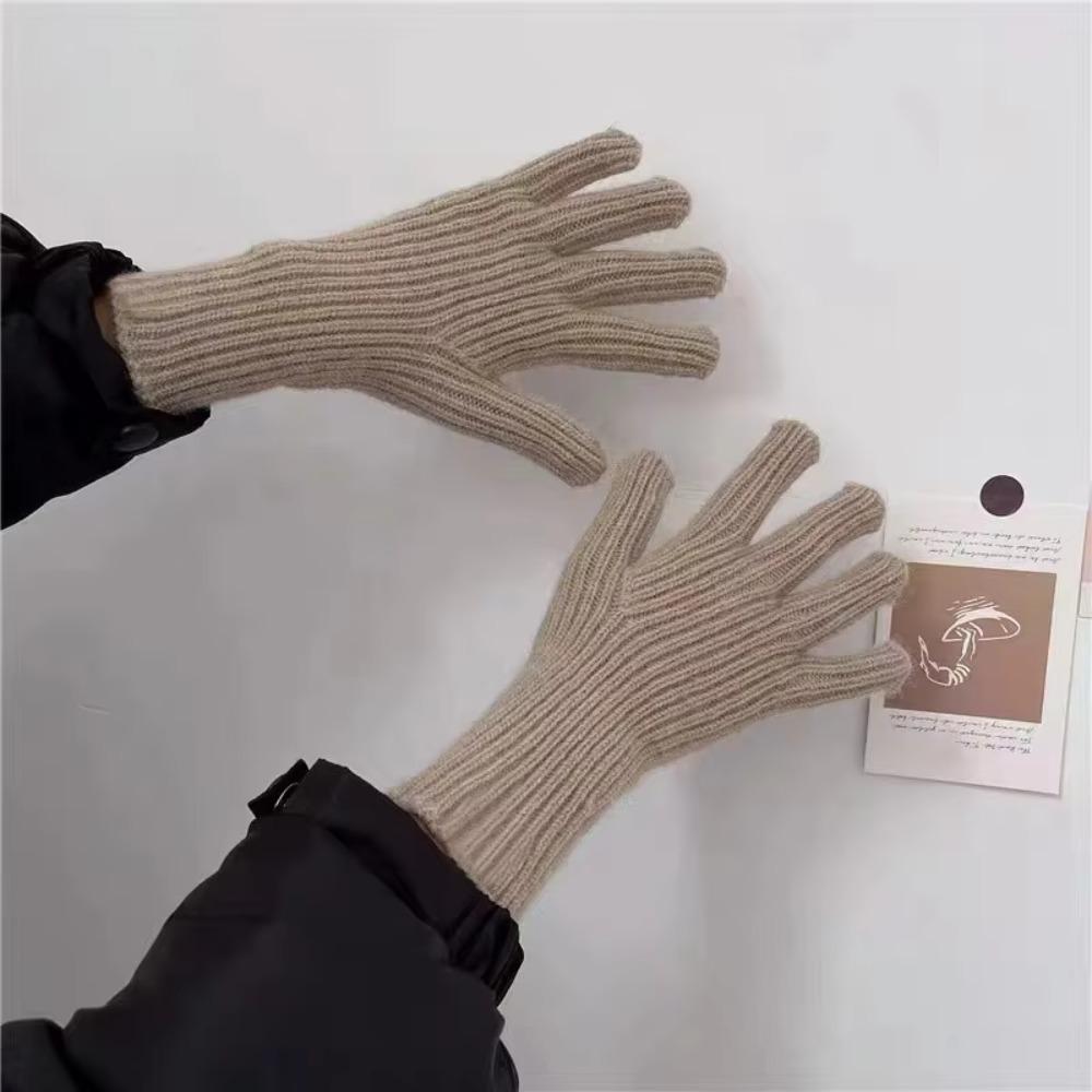 Solid Color Knitted Gloves Touchscreen Warm Mittens Casual Women Gloves Outdoor Riding