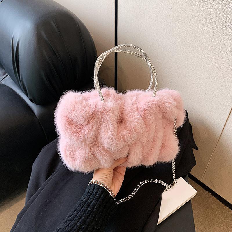 Fashion Plush Top-Handle Bags Women's Shoulder Bags Solid Color Chain Versatile Purse and Handbag Soft Simple Crossbody Bags MIT