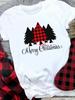 (Asian Size) Women Holiday Print Tee Top Festival Merry Christmas New Year Plaid Tree Style Cute Casual  Lady Short Sleeve Fashion Graphic T-shirts