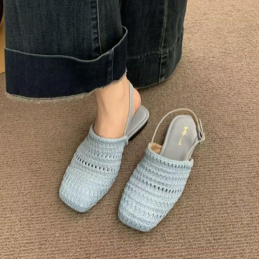 French Bohemian Single Shoes Gently Woven Girls Bag Head Sandals Summer Retro Fairy Evening Empty Slippers