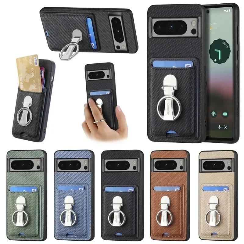 For Google Pixel 9 Pro XL Magnetic Ring Stand Holder Case For Google Pixel 8A 7 6 Pro Leather Card Slot Wallet Protective Cover