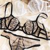 New Sexy Lace Embroidery Push Up Bra Lingerie Set French Ultra Thin Summer Breathable Underwear Brassiere Briefs G-String Set